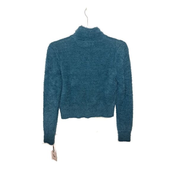 SINCERELY JULES NWT Women’s Medium Teal Fuzzy Full Zip Mock Neck Jacket - Picture 2 of 8